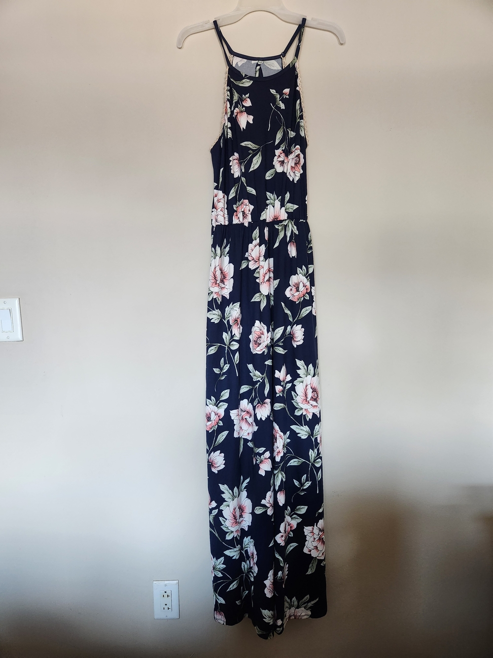 Floral Navy Sleeveless Maxi Dress